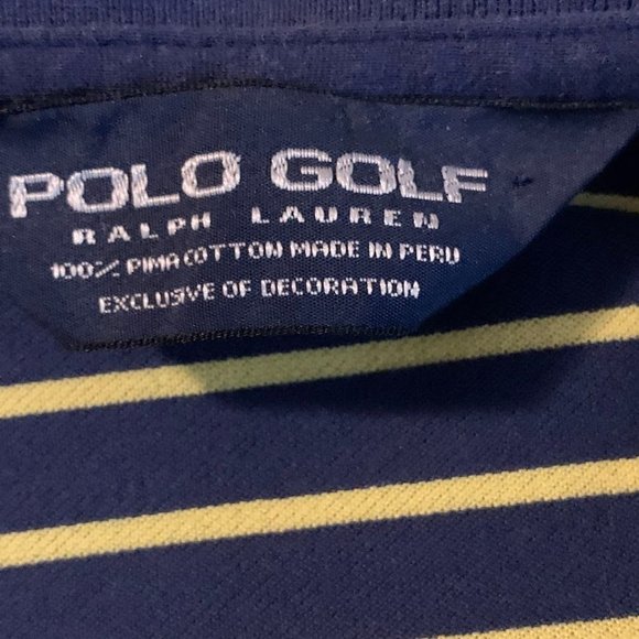 Polo Ralph Lauren Striped Navy Blue Yellow Short Sleeve Polo Shirt Mens Size M - Picture 3 of 6